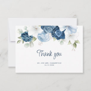 Elegant Dusty Blue Floral Eucalyptus Wedding Bedankkaart