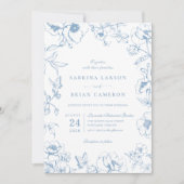 Elegant Dusty Blue Floral Garden QR Code Wedding Kaart (Voorkant)