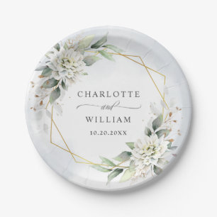 Elegant Dusty Blue Floral Greenery Wedding Papieren Bordje