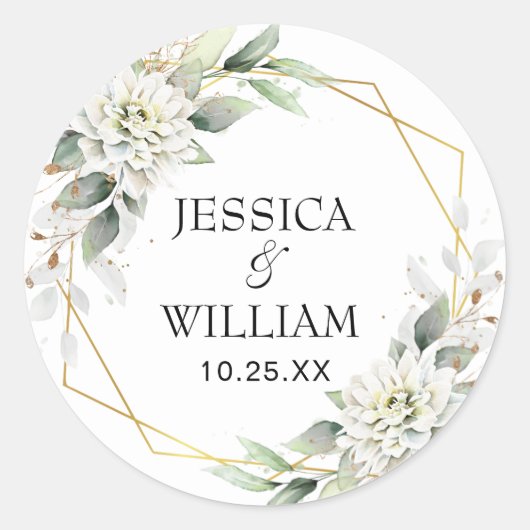 Elegant Dusty Blue Floral Greenery Wedding Ronde Sticker (Voorkant)