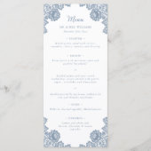 Elegant Dusty Blue Floral Lace Wedding Menu (Devant)