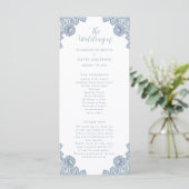 Elegant Dusty Blue Floral Lace Wedding Programma (Staand voorkant)