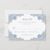 Elégant Dusty Blue Floral Lace Wedding RSVP (Devant)
