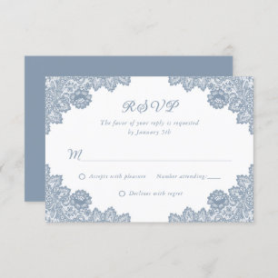 Elégant Dusty Blue Floral Lace Wedding RSVP