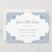 Elegant Dusty Blue Floral Lace Wedding Save The Date (Voorkant)