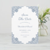 Elegant Dusty Blue Floral Lace Wedding Save The Date (Staand voorkant)