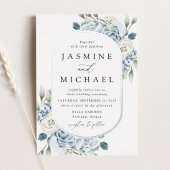 Elegant Dusty Blue Floral Lijst Wedding Folie Uitnodiging