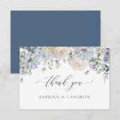 Elégant Dusty Blue Floral Mariage Carte de remerci (Devant / Derrière)