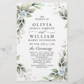 Élégant Dusty Blue Floral Mariage programme de cér (Devant)