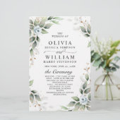 Élégant Dusty Blue Floral Mariage programme de cér (Debout devant)