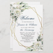 Élégant Dusty Blue Floral Mariage programme de cér (Devant / Derrière)