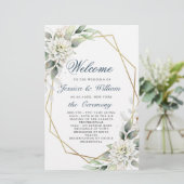 Élégant Dusty Blue Floral Mariage programme de cér (Debout devant)