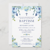Elegant Dusty Blue Floral met fotodoop Kaart (Voorkant)