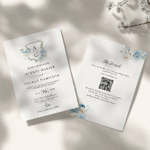 Elegant Dusty Blue Floral Monogram Crest Bruiloft