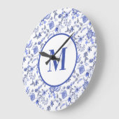 Elegant  Dusty Blue Floral Monogram Grote Klok (Hoek)