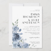 Elegant Dusty Blue Floral Pastel Wedding Kaart (Voorkant)