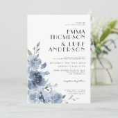 Elegant Dusty Blue Floral Pastel Wedding Kaart (Staand voorkant)