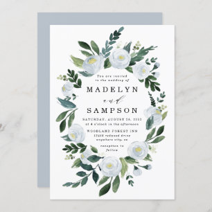 Elegant Dusty Blue Floral Rustic Garden Wedding Kaart
