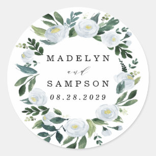 Elegant Dusty Blue Floral Rustic Garden Wedding Ronde Sticker