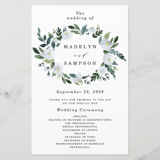 Elegant Dusty Blue Floral Rustic Wedding Programs (Voorkant)