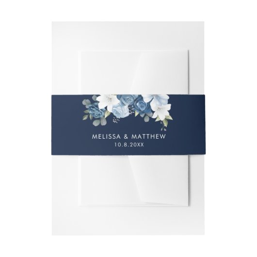 Elegant Dusty Blue Floral Script Wedding Uitnodigingen Wikkel (Voorkant Voorbeeld)