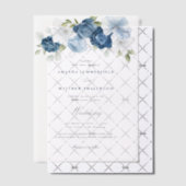Elegant Dusty Blue Floral Script Wedding Vellum Uitnodigingen (Offset (Uitnodiging))