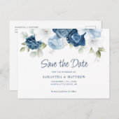 Elegant Dusty Blue Floral sla de datum op Aankondigingskaart (Voorkant / Achterkant)