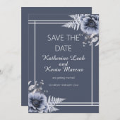 Elegant Dusty Blue Floral sla de datum op Kaart (Voorkant / Achterkant)