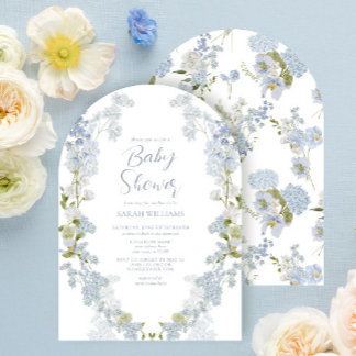 Elegant Dusty Blue Floral Waterverf Baby shower Kaart