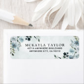 Elegant Dusty Blue Floral Waterverf Navy Wedding Etiket (Insitu)