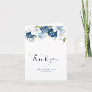 Elegant Dusty Blue Floral Waterverf Wedding Bedankkaart