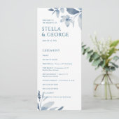 Elegant Dusty Blue Floral Waterverf Wedding Programma (Staand voorkant)