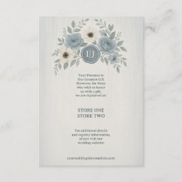 Elegant Dusty Blue Floral Wax Seal Wedding Informatiekaartje