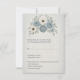 Elegant Dusty Blue Floral Wax Seal Wedding RSVP Kaartje