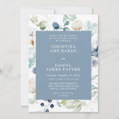 Elegant Dusty Blue Floral Wedding Invitation Kaart (Voorkant)