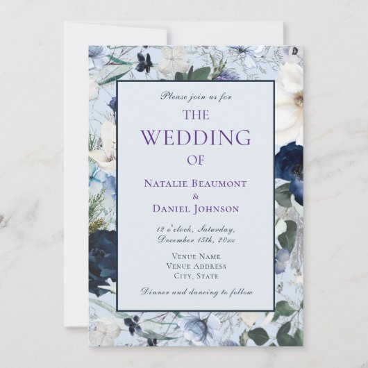 Elegant Dusty Blue Floral Wedding Kaart (Voorkant)