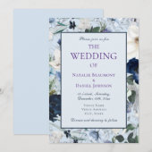 Elegant Dusty Blue Floral Wedding Kaart (Voorkant / Achterkant)