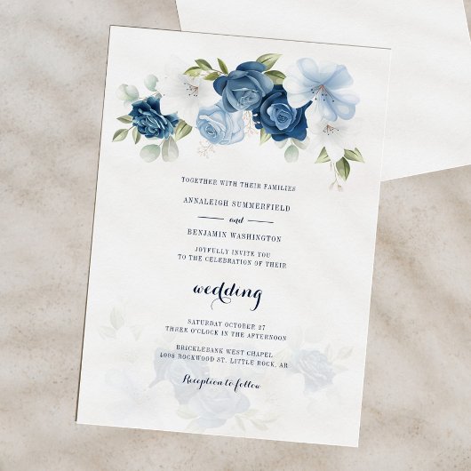 Elegant Dusty Blue Floral Wedding Kaart