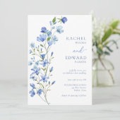Elegant Dusty Blue Floral Wedding Kaart (Staand voorkant)