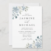Elegant Dusty Blue Floral Wedding Kaart (Voorkant)
