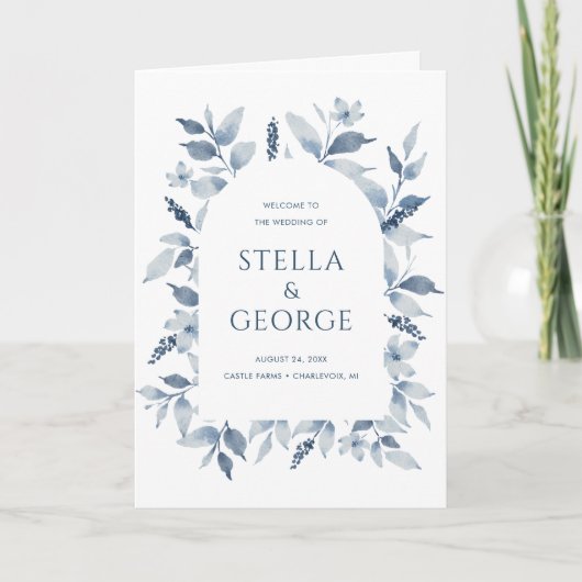 Elégant Dusty Blue Floral Wedding Programme (Devant)