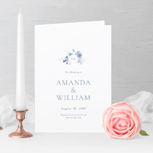 Elégant Dusty Blue Floral Wedding Programme