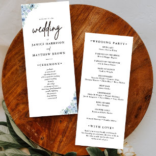 Elégant Dusty Blue Floral Wedding Programme