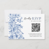 Elegant Dusty Blue Floral Wedding RSVP Card QR Cod (Devant)