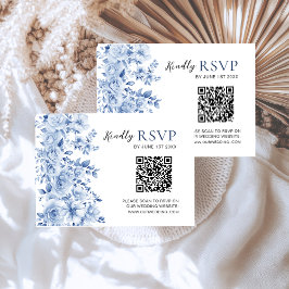 Elegant Dusty Blue Floral Wedding RSVP Card QR Cod Kaartje