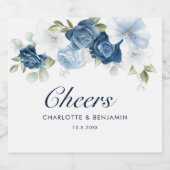 Elegant Dusty Blue Floral Wedding Sparkling Wijnetiket (Enkel label)
