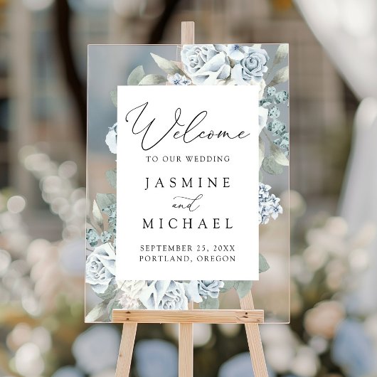 Elegant Dusty Blue Floral Wedding Welcome Acryl Bord