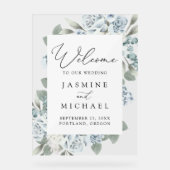 Elegant Dusty Blue Floral Wedding Welcome Acryl Bord (Voorkant)