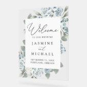 Elegant Dusty Blue Floral Wedding Welcome Acryl Bord (Hoek)