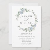 Elegant Dusty Blue Floral Wreath Wedding Kaart (Voorkant)